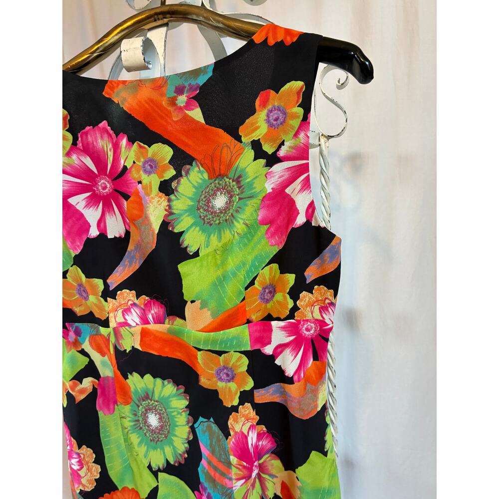 Tribal Dress Vintage A-Line Vibrant Tropical Floral Ruffle Hem V-Neck Lined Sz 8 - Picture 5 of 9
